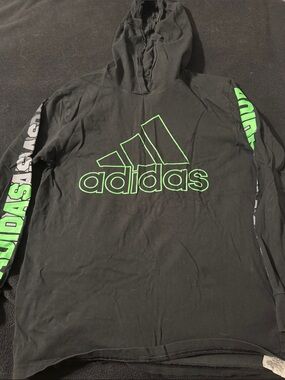 adidas Black Hoodie with Neon Green Logo and Sleeve Graphics